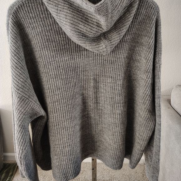 Jenni Kayne Cashmere Fisherman Hoodie Sweater Womens Xl Ribbed Relaxed Grey - Picture 6 of 6